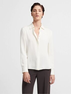 Theory Ivory Silk Button-Down Blouse